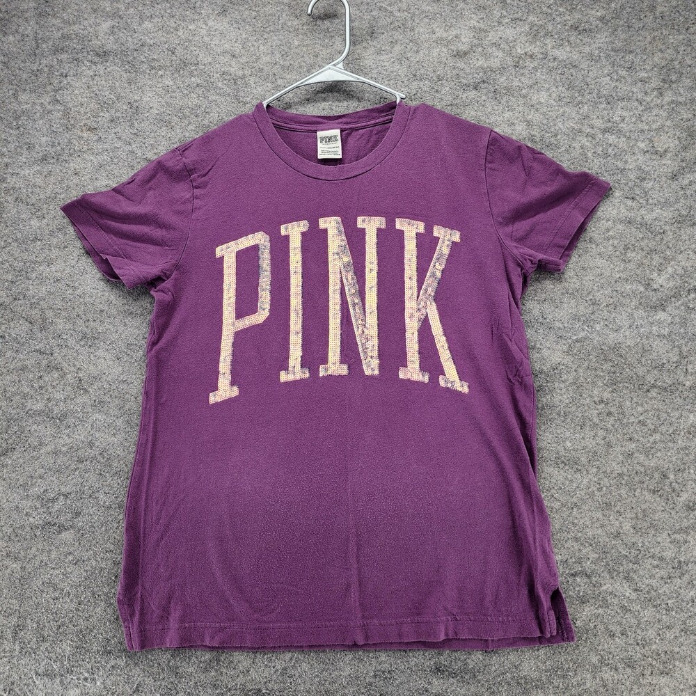 PINK Victoria Secret Shirt Womens XS Short Sleeve Purple Sequins